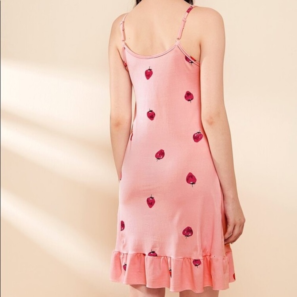 New Pink Strawberry Ruffle Cami Nightgown​ - Picture 2 of 6